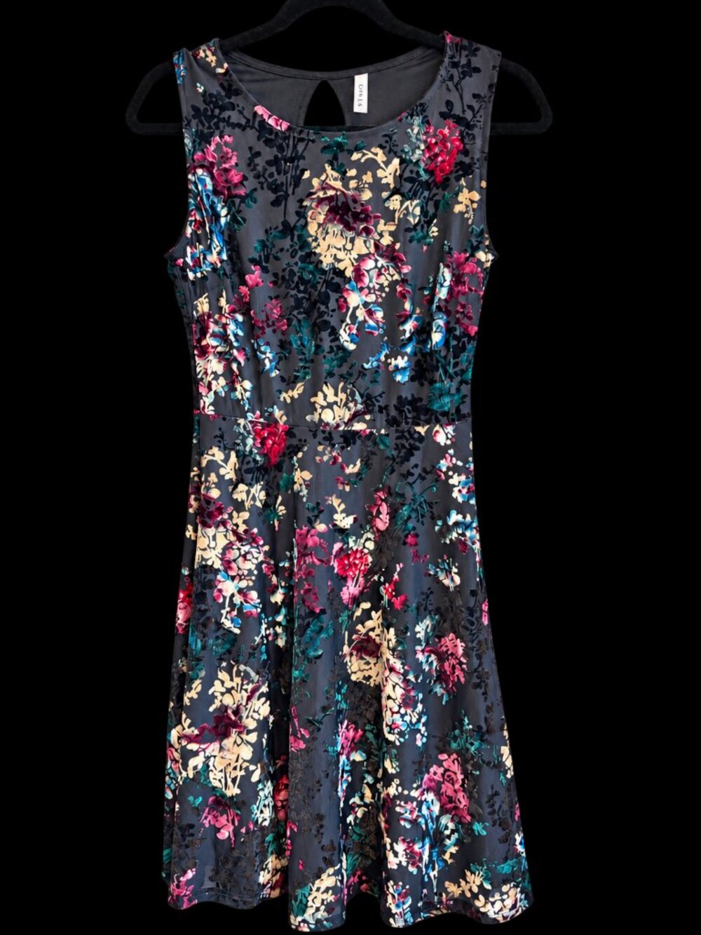Gilli Small Charcoal Floral Velvet Burnout Fit Flare Dress Made USA
